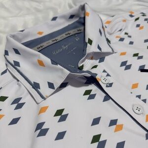 Walter Hagen Golf Polo Shirt L White Diamond Print “GIR or Bust” Performance